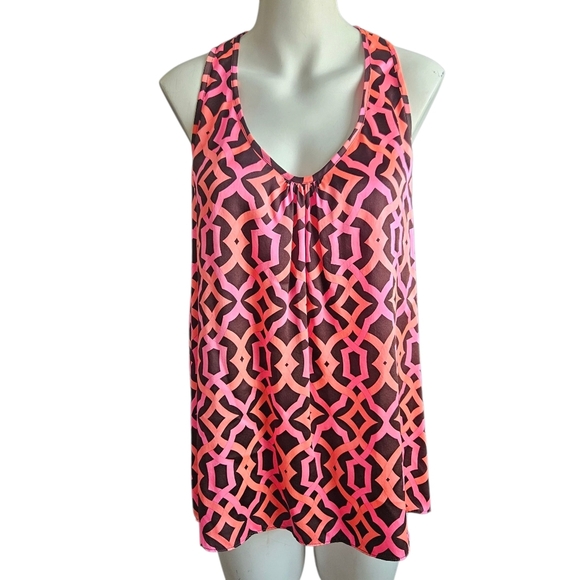 Alice & Trixie Silk Pink Orange Black Geometric Print Tank Top Size Large - Picture 1 of 9